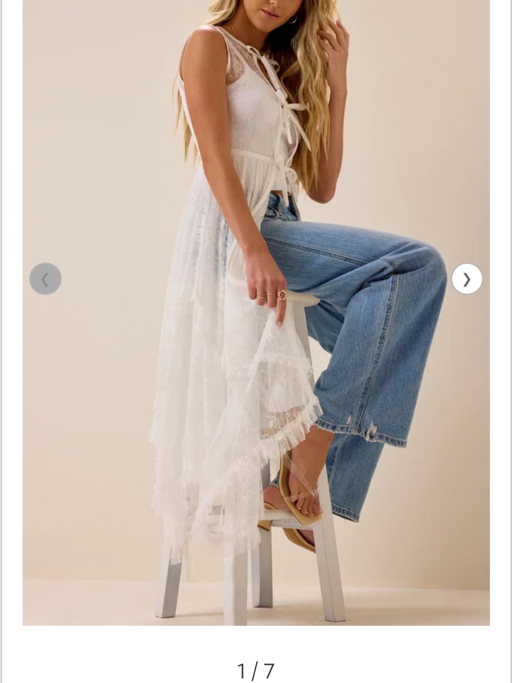 Altar'd State White Lace Tie-Front Sleeveless Duster Kimono
